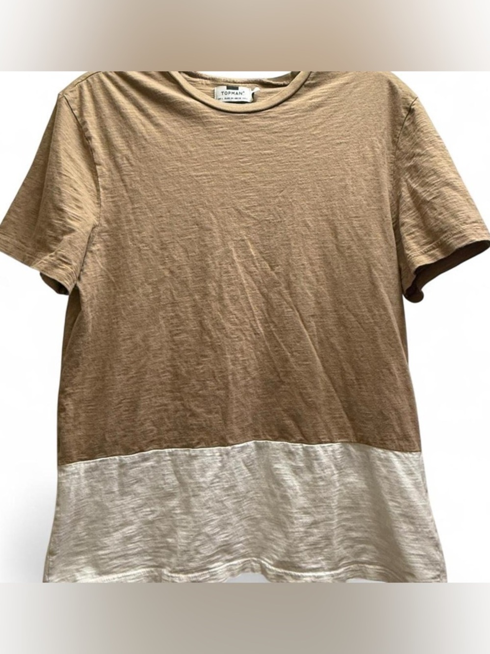 Topman Two-Tone Brown and Cream Short Sleeve Tee